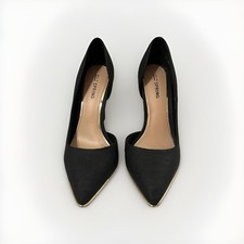 Black High Heels With Gold Rim, SIZE: 3, Worn, Bottom Show Sign Of Wear, Good.
