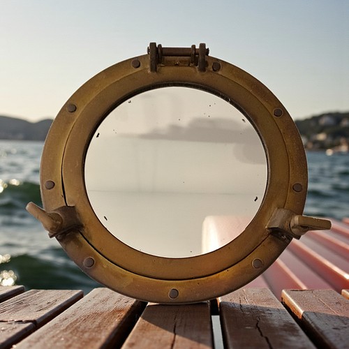 Vintage brass porthole mirror - porthole,