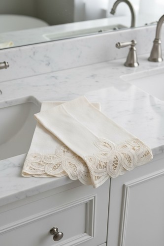 Vintage linen hand - towels, lace