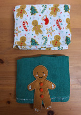 Pair Of Christmas Hand Towels Gingerbread Man Candy Cane Excellent Condition