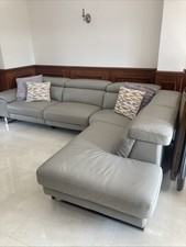 GREY Italian Leather 3 Seater + 2 Armchairs Electric Reclining Suite ABERINO.