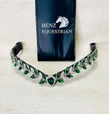 Emerald Green & Silver clear Crystal Drop V Shape browband black brown Leather
