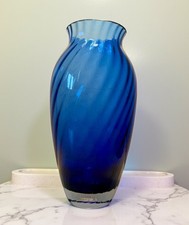 Vintage Tiffany & Co Cobalt Blue Optic Swirl Spiral Art Glass Vase England 