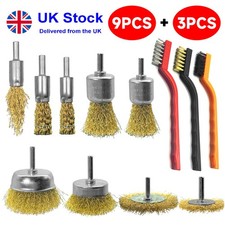 12Pcs Steel Wire Brush Drill Brass Coated Set Cleaning Polishing Rust Remover