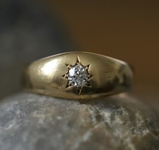 Antique Edwardian 18ct Gold Solitaire Diamond Gypsy Ring Chester 1906 R ½ 9
