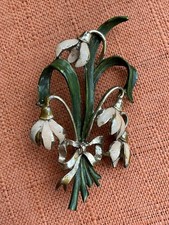 Vintage Exquisite Brooch, Snowdrop 1950s Birthday Series, Enamel Flower, signed