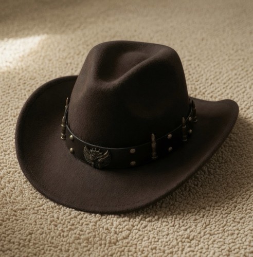 Brown cowboy hat with - cowboy, bullet