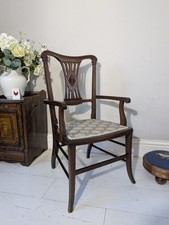 Inlaid Art Nouveau Edwardian Chair Grey Tree Upholstered Seat Postage Available