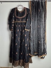 Black Organza Indian Dress Anarkali Gown Asian Party Wedding Size Large/ 14 