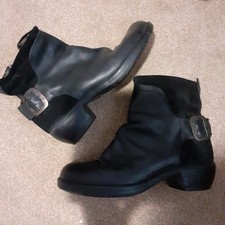 Fly Black Leather Ankle Boots Size 4 Excellent Condition
