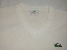 Lacoste Mens Reed V Neck Jumper M Cream Regular Fit Ribbed Cuffs Crocodile Logo 