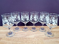Vintage Set Of 6 Taverna Dema Grape Vine Design Sherry / Wine Glasses