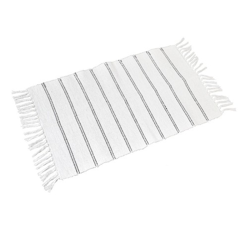 Hand woven white striped - white, rug