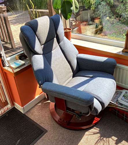 Blue fabric swivel recliner - blue,