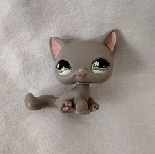 LPS Littlest Pet Shop Figure - Grey Short Hair Cat Kitten With Green Eyes (T2124