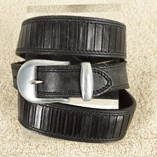Pleated Look BENCH CRAFT 1" Leather Belt fits 32"-34", Black, Textured Detail
