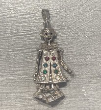 925 Sterling Silver Vintage Multicolour Articulated Clown Pendant