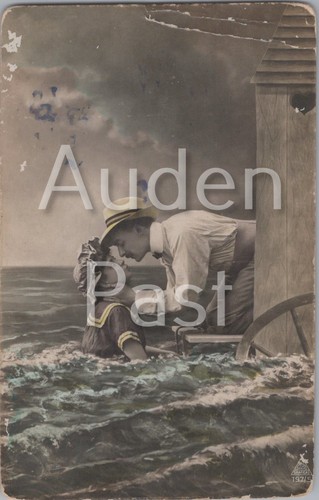 Vintage postcard kissing - vintage,