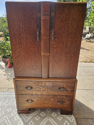 Art deco oak tall boy - oak,