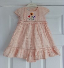 NEW MONSOON - Age 12 - 18 Months - Broderie Dress & Briefs Set - Peachy Pink