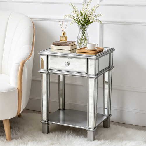 Mirrored nightstand end table - mirrored,