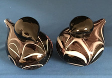 Pair of Heavy Glass Birds in Dark Mauve & White Colours (China)