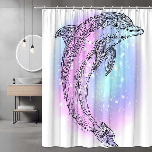 Dolphin shower curtain pastel - curtain,