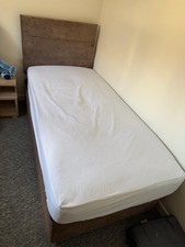 Single Bed Frame brown Fabric  (90cmX190cm) and Single Mattress - Wheeled Base