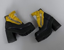 RARE 90's DESTROY High Platform Leather Zipped Boots Rave Punk Size 35-36