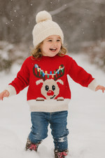 Knitting Pattern Childs Reindeer Christmas Sweater Boys Girls Jumper DK 18 - 26"