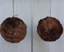 Natural Pine Cone Christmas Baubles x 2 Ex Large 14cm dia