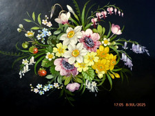 Antique Laquered Papier Mache Tray Floral Hand Painted 20 1/2" x 15 1/2"