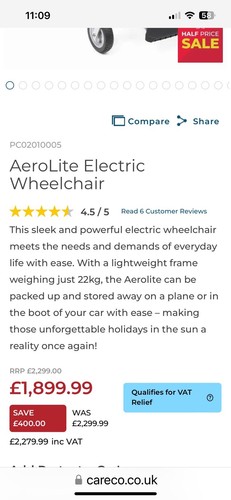Aerolite wheelchair only - wheelchair., used