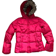 Timberland Earthkeeper Women Size S Red 75% Down Jacket Detachable Hood/Faux Fur