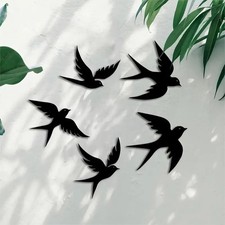 5pc BLACK METAL Flying SWALLOWS SILHOUETTE WALL ART GARDEN FENCE HANGING DECOR