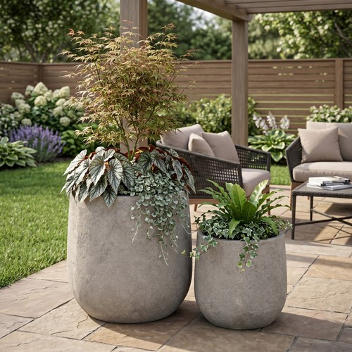 Round concrete planter set - concrete,
