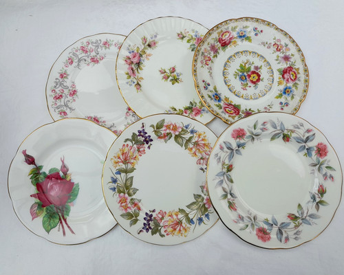 Six vintage mismatched china - six,