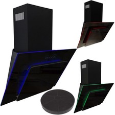 SIA 70cm Black 3 Colour LED Edge Lit Angled Cooker Hood Extractor Fan And Filter