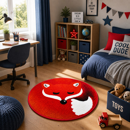 Red fox round rug - fox, 100cm