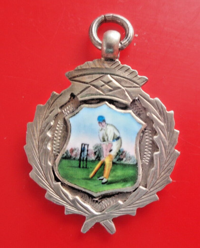 Silver enamel cricket medal - silver,