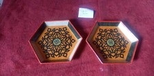 2 Vintage korean Coasters traditional symbols , paper / wood / hide craft 1996