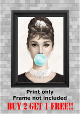 Audrey Hepburn Bubblegum Fashion Wall Art Photo Print Picture Gift A5 A4 A3