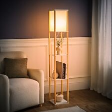Standard Floor Lamp with Shelf Storage Wooden Standing Living Room Tall Light