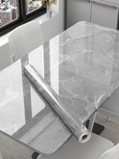 Light Grey Marble Gloss Vinyl Wrap Self Adhesive Kitchen Table Cover Film