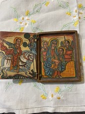 Ethiopian antique Wooden Painted Icon Antique Christian  Cross Folding Icon