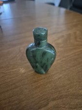 Vintage Hand-Carved Green Bottle w/ Original Stopper & Spoon –...Jade??