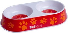 Petface Melamine Double Cat Food and Water Bowl, Orange, Red