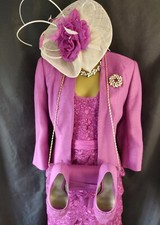 Size 10 Jacques Vert Purple Outfit - Dress, Jacket, Fascinator, Bag, Shoes 37
