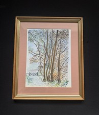 Original Watercolour Painting Colourful Woodland Scene Framed