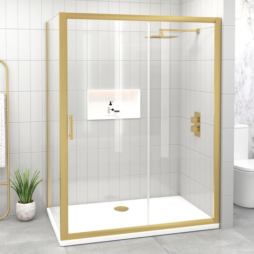 Brushed brass sliding shower - brass,